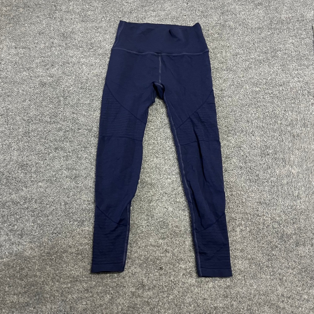 Alphalete Leggings Womens Size XS Navy Blue Moto Ribbed High Waist Compression